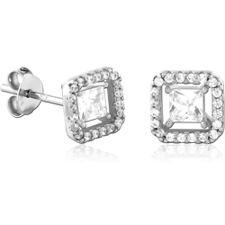 STERLING 925 SILVER RHODIUM PLATED JEWELED EAR STUDS PAIR SPECIAL NEW DESIGN