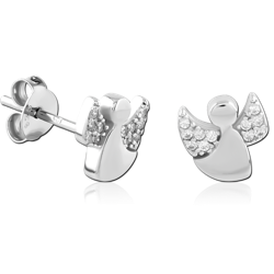 STERLING SILVER 925 RHODIUM COATED JEWELED EAR STUDS PAIR SPECIAL NEW DESIGN