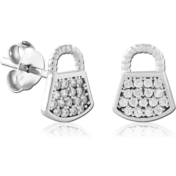 STERLING 925 SILVER RHODIUM PLATED JEWELED EAR STUDS PAIR SPECIAL NEW DESIGN