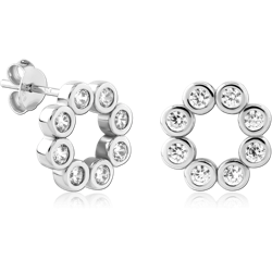 STERLING SILVER 925 RHODIUM COATED JEWELED EAR STUDS PAIR SPECIAL NEW DESIGN