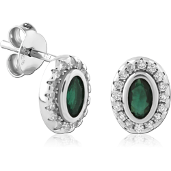 STERLING SILVER 925 RHODIUM COATED JEWELED EAR STUDS PAIR SPECIAL NEW DESIGN