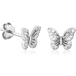 STERLING SILVER 925 RHODIUM COATED JEWELED EAR STUDS PAIR SPECIAL NEW DESIGN