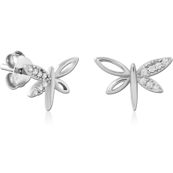 STERLING 925 SILVER RHODIUM PLATED JEWELED EAR STUDS PAIR SPECIAL NEW DESIGN