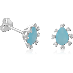 STERLING SILVER 925 RHODIUM COATED JEWELED EAR STUDS PAIR SPECIAL NEW DESIGN