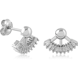 STERLING SILVER 925 RHODIUM COATED JEWELED EAR STUDS PAIR SPECIAL NEW DESIGN