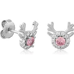 STERLING SILVER 925 RHODIUM COATED JEWELED EAR STUDS PAIR SPECIAL NEW DESIGN