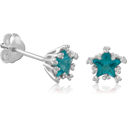 STERLING SILVER 925 RHODIUM COATED JEWELED EAR STUDS PAIR SPECIAL NEW DESIGN