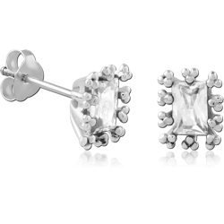 STERLING SILVER 925 RHODIUM COATED JEWELED EAR STUDS PAIR SPECIAL NEW DESIGN