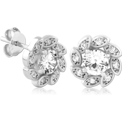 STERLING SILVER 925 RHODIUM COATED JEWELED EAR STUDS PAIR SPECIAL NEW DESIGN