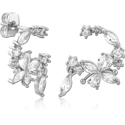 STERLING SILVER 925 RHODIUM COATED JEWELED EAR STUDS PAIR SPECIAL NEW DESIGN