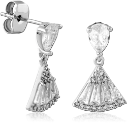 STERLING SILVER 925 RHODIUM COATED JEWELED EAR STUDS PAIR SPECIAL NEW DESIGN