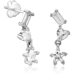 STERLING SILVER 925 RHODIUM COATED JEWELED EAR STUDS PAIR SPECIAL NEW DESIGN