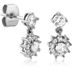 STERLING SILVER 925 RHODIUM COATED JEWELED EAR STUDS PAIR SPECIAL NEW DESIGN