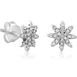 STERLING SILVER 925 RHODIUM COATED JEWELED EAR STUDS PAIR SPECIAL NEW DESIGN