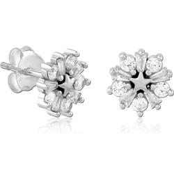 STERLING SILVER 925 RHODIUM COATED JEWELED EAR STUDS PAIR SPECIAL NEW DESIGN