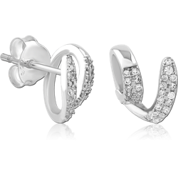 STERLING SILVER 925 RHODIUM COATED JEWELED EAR STUDS PAIR SPECIAL NEW DESIGN
