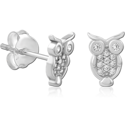 STERLING SILVER 925 RHODIUM COATED JEWELED EAR STUDS PAIR SPECIAL NEW DESIGN