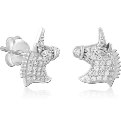 STERLING SILVER 925 RHODIUM COATED JEWELED EAR STUDS PAIR SPECIAL NEW DESIGN