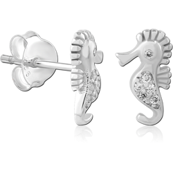 STERLING SILVER 925 RHODIUM COATED JEWELED EAR STUDS PAIR SPECIAL NEW DESIGN