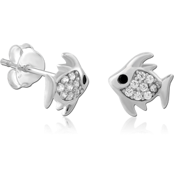 STERLING SILVER 925 RHODIUM COATED JEWELED EAR STUDS PAIR SPECIAL NEW DESIGN