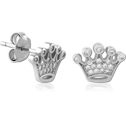 STERLING SILVER 925 RHODIUM COATED JEWELED EAR STUDS PAIR SPECIAL NEW DESIGN