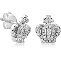 STERLING SILVER 925 RHODIUM COATED JEWELED EAR STUDS PAIR SPECIAL NEW DESIGN