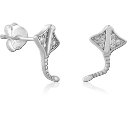 STERLING SILVER 925 RHODIUM COATED JEWELED EAR STUDS PAIR SPECIAL NEW DESIGN