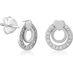 STERLING SILVER 925 RHODIUM COATED JEWELED EAR STUDS PAIR SPECIAL NEW DESIGN