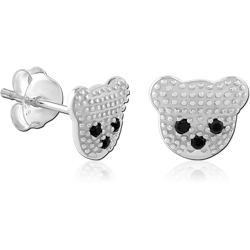 STERLING SILVER 925 RHODIUM COATED JEWELED EAR STUDS PAIR SPECIAL NEW DESIGN