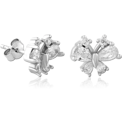 STERLING SILVER 925 RHODIUM COATED JEWELED EAR STUDS PAIR SPECIAL NEW DESIGN