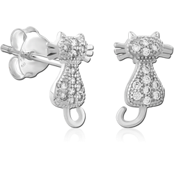 STERLING SILVER 925 RHODIUM COATED JEWELED EAR STUDS PAIR SPECIAL NEW DESIGN
