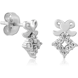 STERLING SILVER 925 RHODIUM COATED JEWELED EAR STUDS PAIR SPECIAL NEW DESIGN