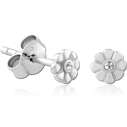 STERLING SILVER 925 RHODIUM COATED JEWELED EAR STUDS PAIR SPECIAL NEW DESIGN