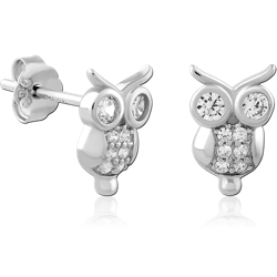 STERLING SILVER 925 RHODIUM COATED JEWELED EAR STUDS PAIR SPECIAL NEW DESIGN