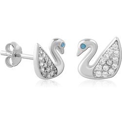 STERLING SILVER 925 RHODIUM COATED JEWELED EAR STUDS PAIR SPECIAL NEW DESIGN