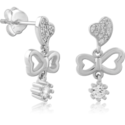 STERLING SILVER 925 RHODIUM COATED JEWELED EAR STUDS PAIR SPECIAL NEW DESIGN