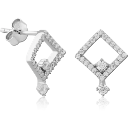 STERLING SILVER 925 RHODIUM COATED JEWELED EAR STUDS PAIR SPECIAL NEW DESIGN