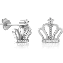 STERLING SILVER 925 RHODIUM COATED JEWELED EAR STUDS PAIR SPECIAL NEW DESIGN