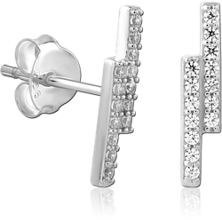 STERLING SILVER 925 RHODIUM COATED JEWELED EAR STUDS PAIR SPECIAL NEW DESIGN