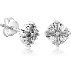 STERLING SILVER 925 RHODIUM COATED JEWELED EAR STUDS PAIR SPECIAL NEW DESIGN