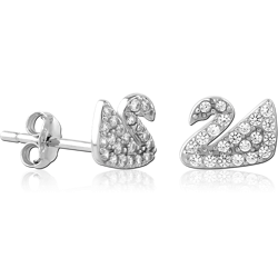 STERLING SILVER 925 RHODIUM COATED JEWELED EAR STUDS PAIR SPECIAL NEW DESIGN