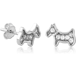 STERLING SILVER 925 RHODIUM COATED JEWELED EAR STUDS PAIR SPECIAL NEW DESIGN