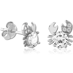 STERLING SILVER 925 RHODIUM COATED JEWELED EAR STUDS PAIR SPECIAL NEW DESIGN