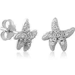 STERLING SILVER 925 RHODIUM COATED JEWELED EAR STUDS PAIR SPECIAL NEW DESIGN