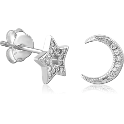 STERLING SILVER 925 RHODIUM COATED JEWELED EAR STUDS PAIR SPECIAL NEW DESIGN