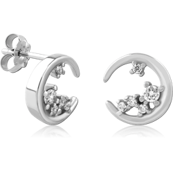 STERLING SILVER 925 RHODIUM COATED JEWELED EAR STUDS PAIR SPECIAL NEW DESIGN