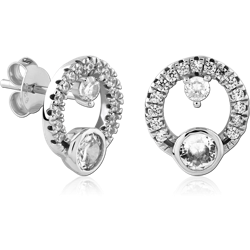 STERLING SILVER 925 RHODIUM COATED JEWELED EAR STUDS PAIR SPECIAL NEW DESIGN