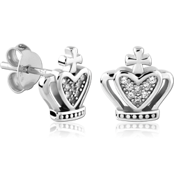 STERLING SILVER 925 RHODIUM COATED JEWELED EAR STUDS PAIR SPECIAL NEW DESIGN