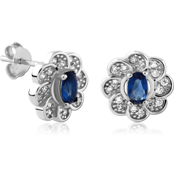 STERLING SILVER 925 RHODIUM COATED JEWELED EAR STUDS PAIR SPECIAL NEW DESIGN