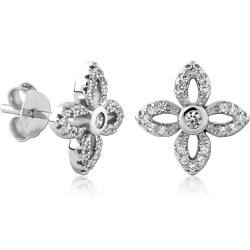 STERLING SILVER 925 RHODIUM COATED JEWELED EAR STUDS PAIR SPECIAL NEW DESIGN